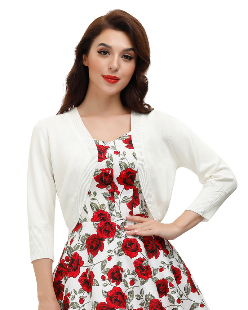 belle poque 3/4 Sleeve Bolero Shrug Open Front Knit Cropped Cardigan Sweater