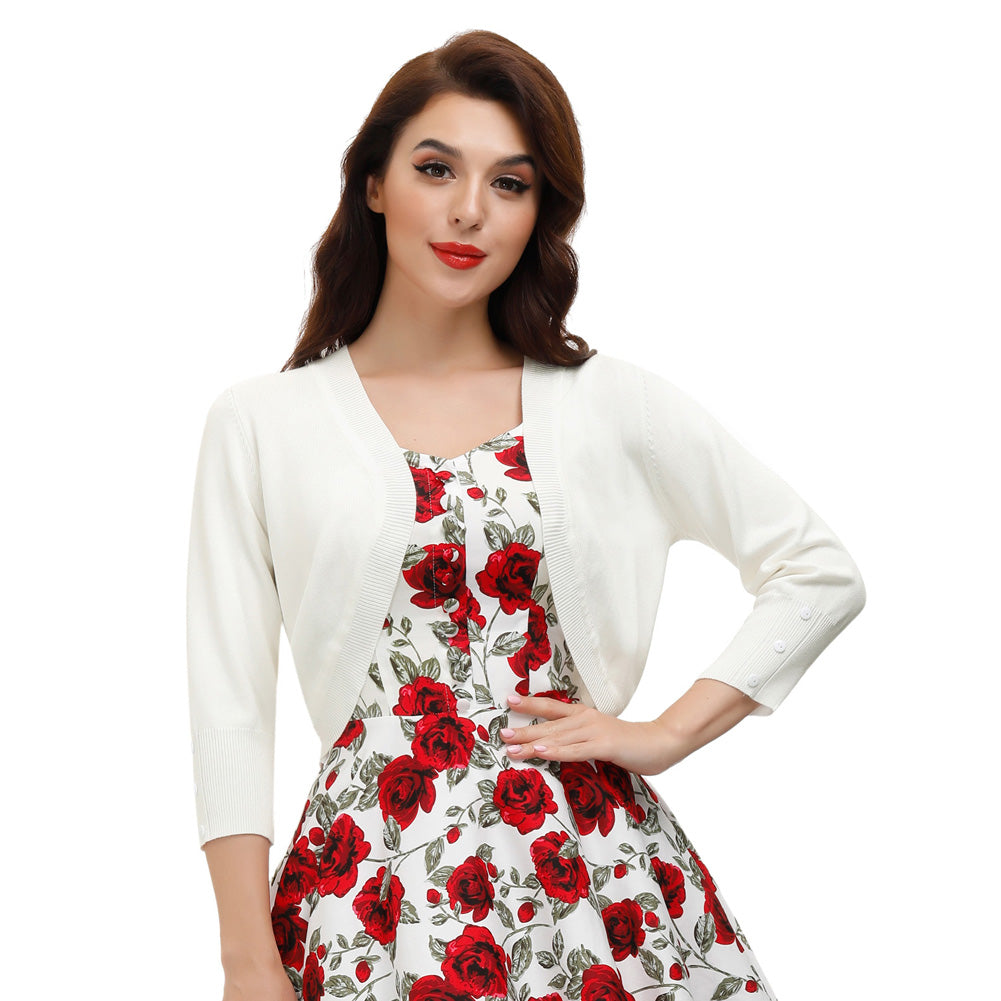 belle poque 3/4 Sleeve Bolero Shrug Open Front Knit Cropped Cardigan Sweater