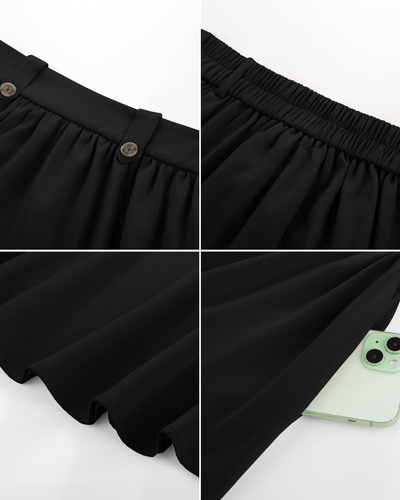 belle poque Women Vintage Swing Skirt Elastic Waist Mid-Calf Length A-Line Skirt