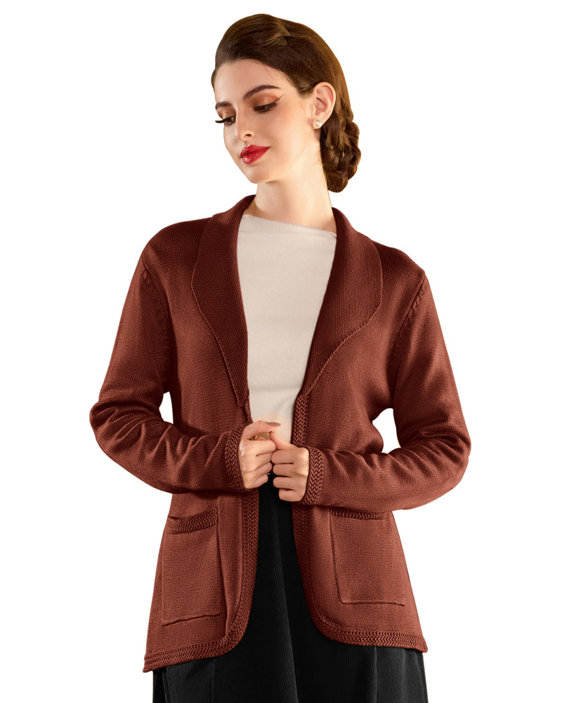 belle poque Vintage Cardigan Sweater Blazer V Neck Shawl Lapel Collar with Pockets