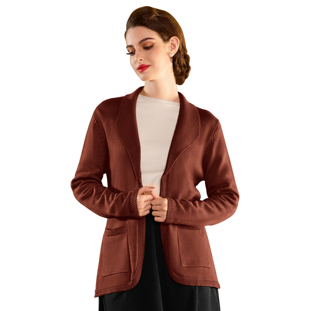 belle poque Vintage Cardigan Sweater Blazer V Neck Shawl Lapel Collar with Pockets