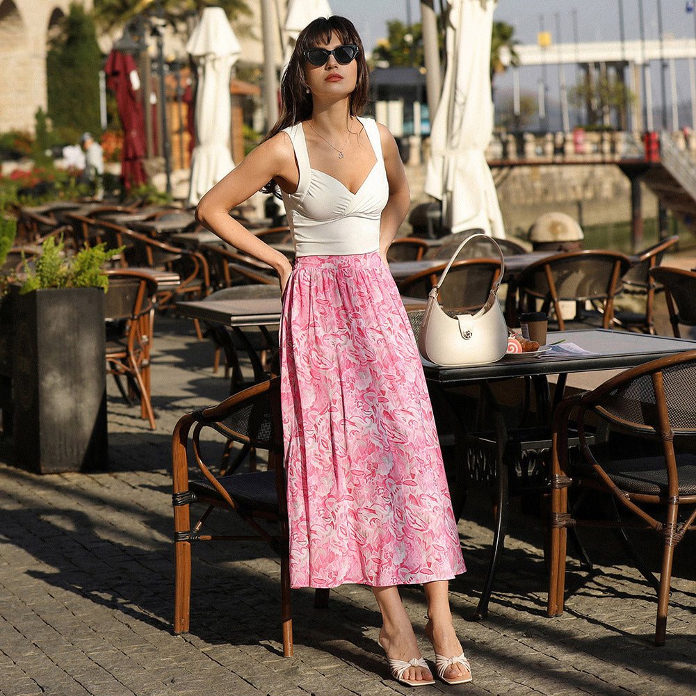 belle poque 2026 Women Vintage Swing Floral Skirt Comfy A-Line Maxi Skirt