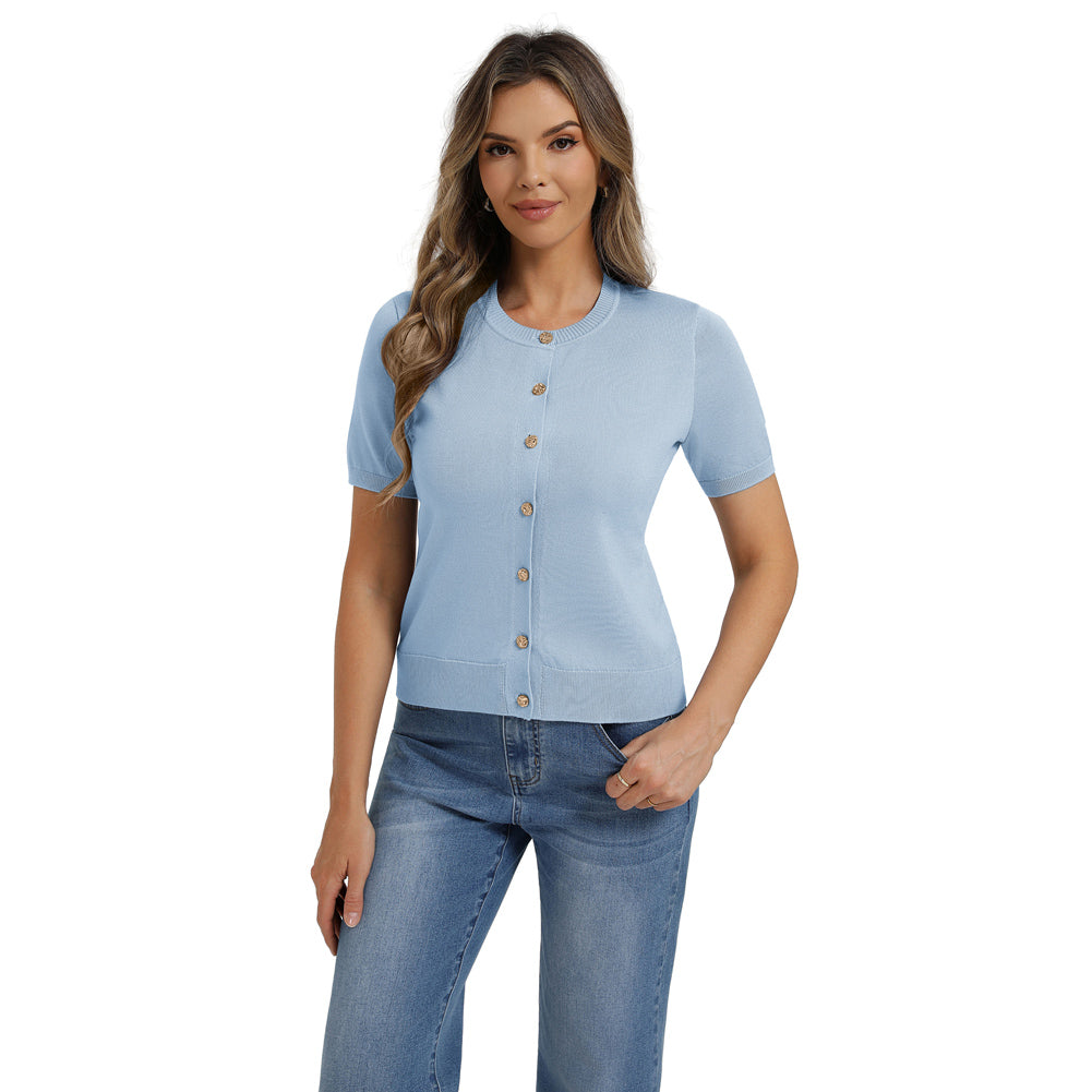 belle poque 2026 Spring Short Sleeve Cardigan Sweater Lightweight Button Up Cardigan