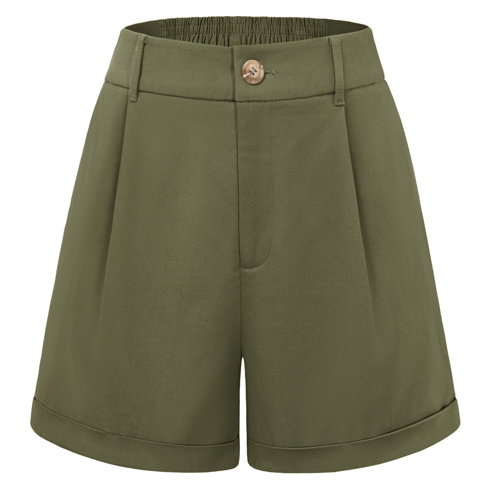 belle poque 2026 Women Vintage 100% Cotton Shorts Wide Leg Shorts with Pockets Green