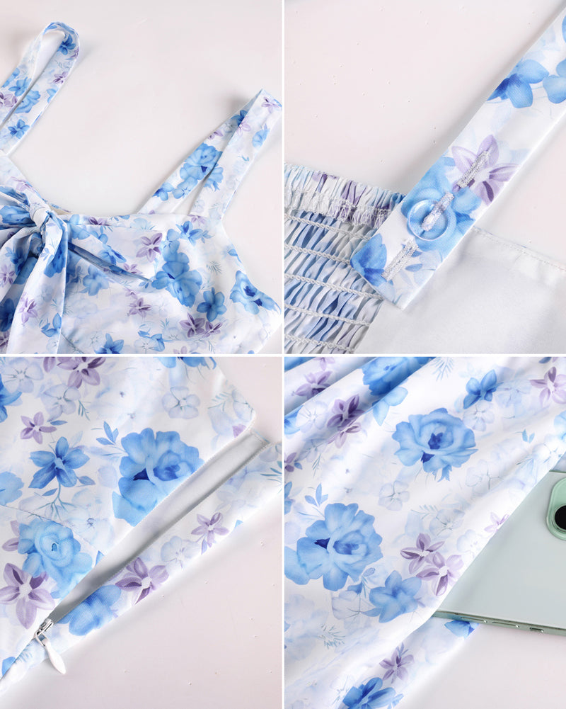 belle poque 2026 Womens Summer Dresses Floral Corset Dress Tie Front Cottagecore Dress