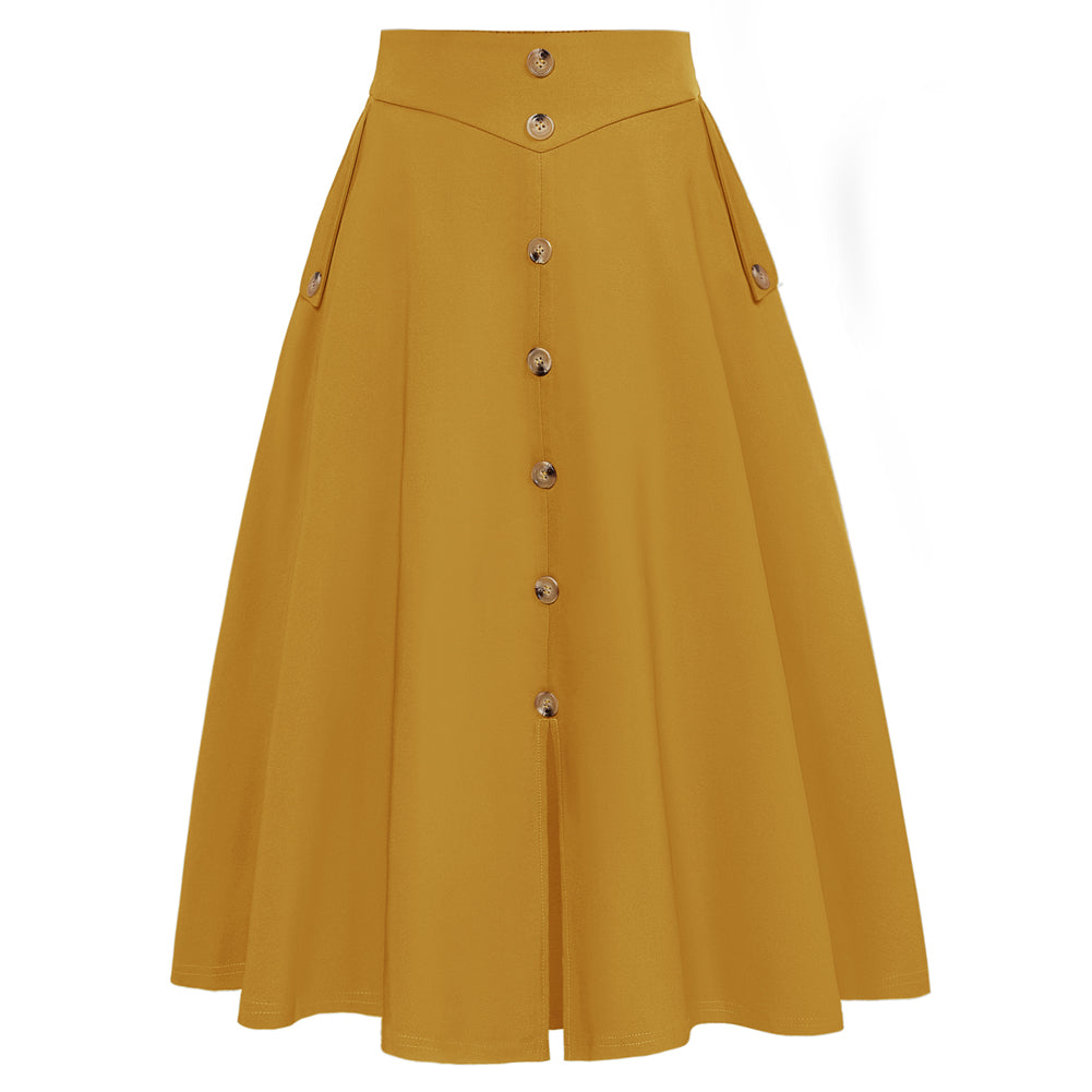 belle poque Belle Poque Women's Vintage A-Line Skirt with Slit Hem Golden Rod