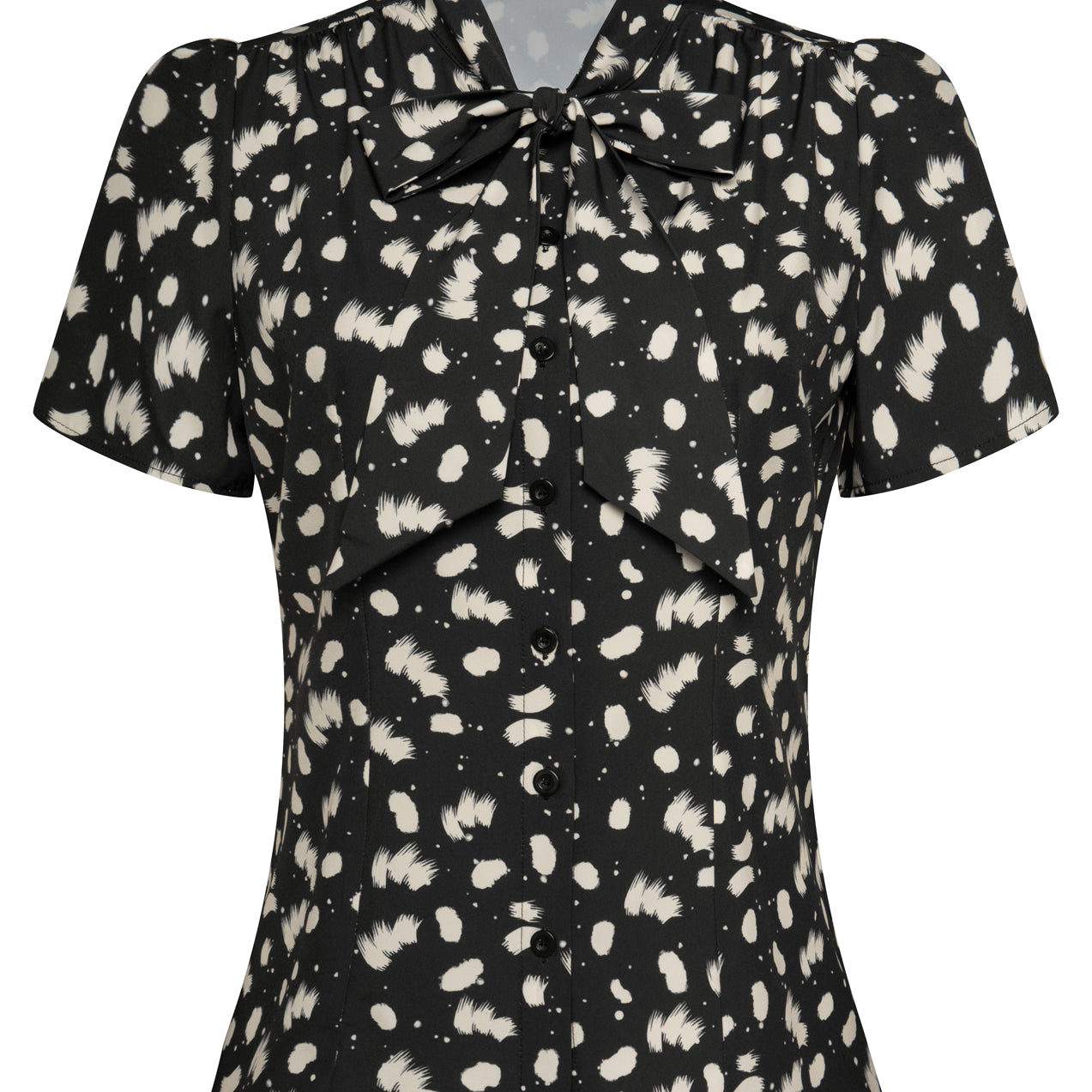 belle poque Summer Short Sleeve Office Button Down Blouse Stripe Shirt Tops with Bow Tie