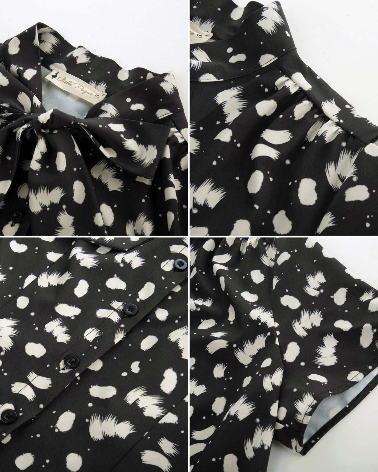 belle poque Summer Short Sleeve Office Button Down Blouse Stripe Shirt Tops with Bow Tie