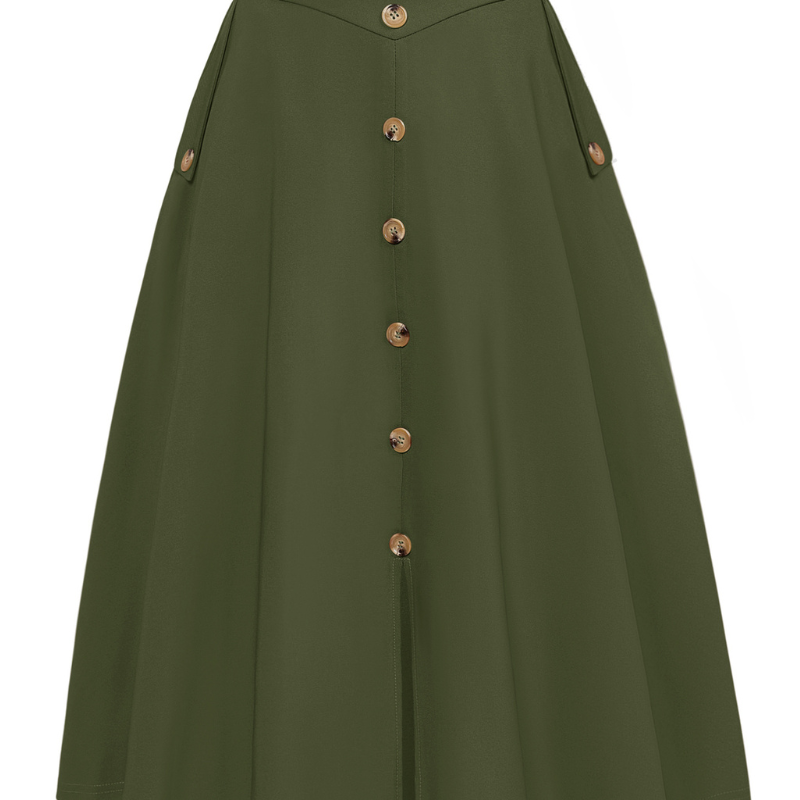 belle poque Vintage A-Line Skirt Midi Skirt Casual Skirt High Waisted Midi Party Skirt Basic A-Line Skirt Army Green