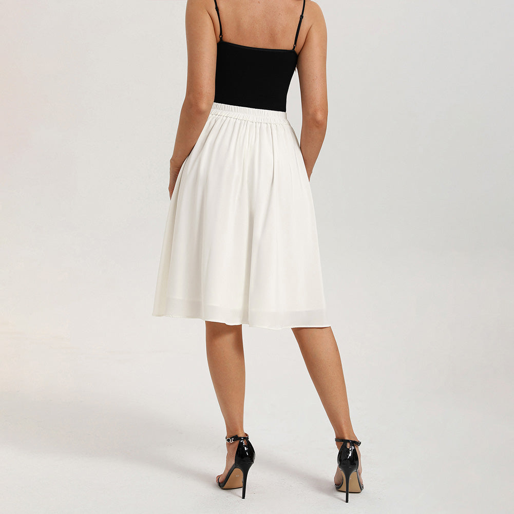 belle poque 2026 Women Spring Vintage Chiffon Skirt Below Knee Flared A-Line Skirt