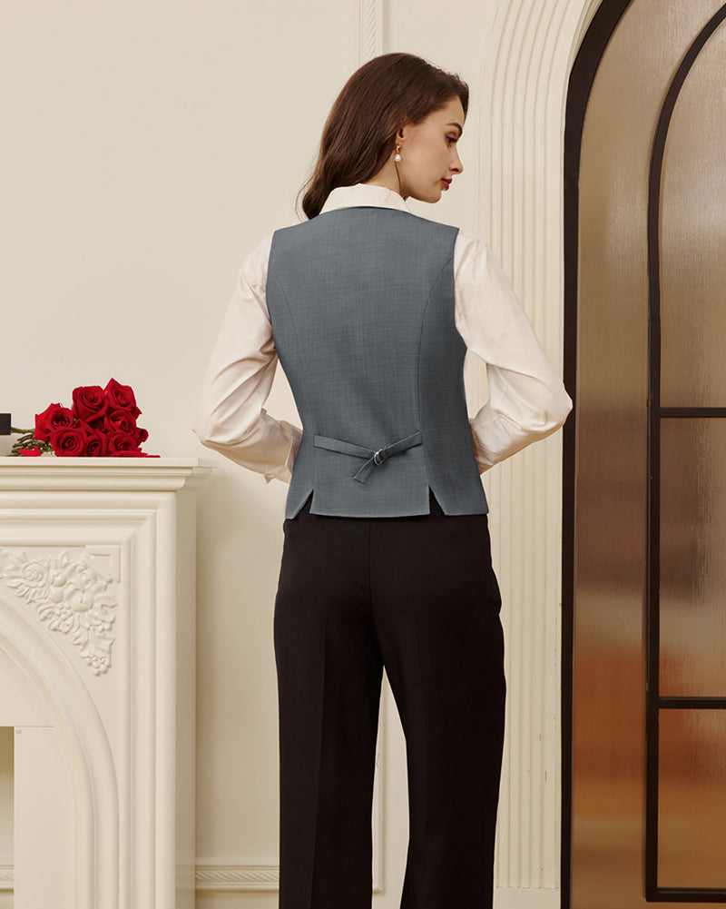 belle poque Women Handkerchief Hem Vest Coat Surplice V-Neck Slit Back Waistcoat