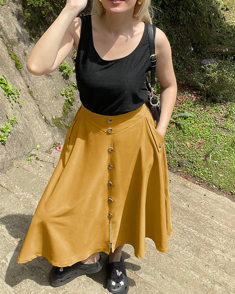 belle poque Belle Poque Women's Vintage A-Line Skirt with Slit Hem