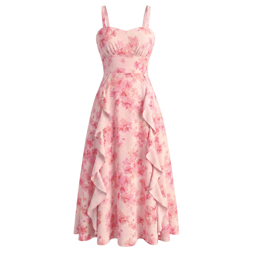 belle poque Milkmaid Dress with Ruffle Trim Empire Waist Dress for Women Summer Light Pink