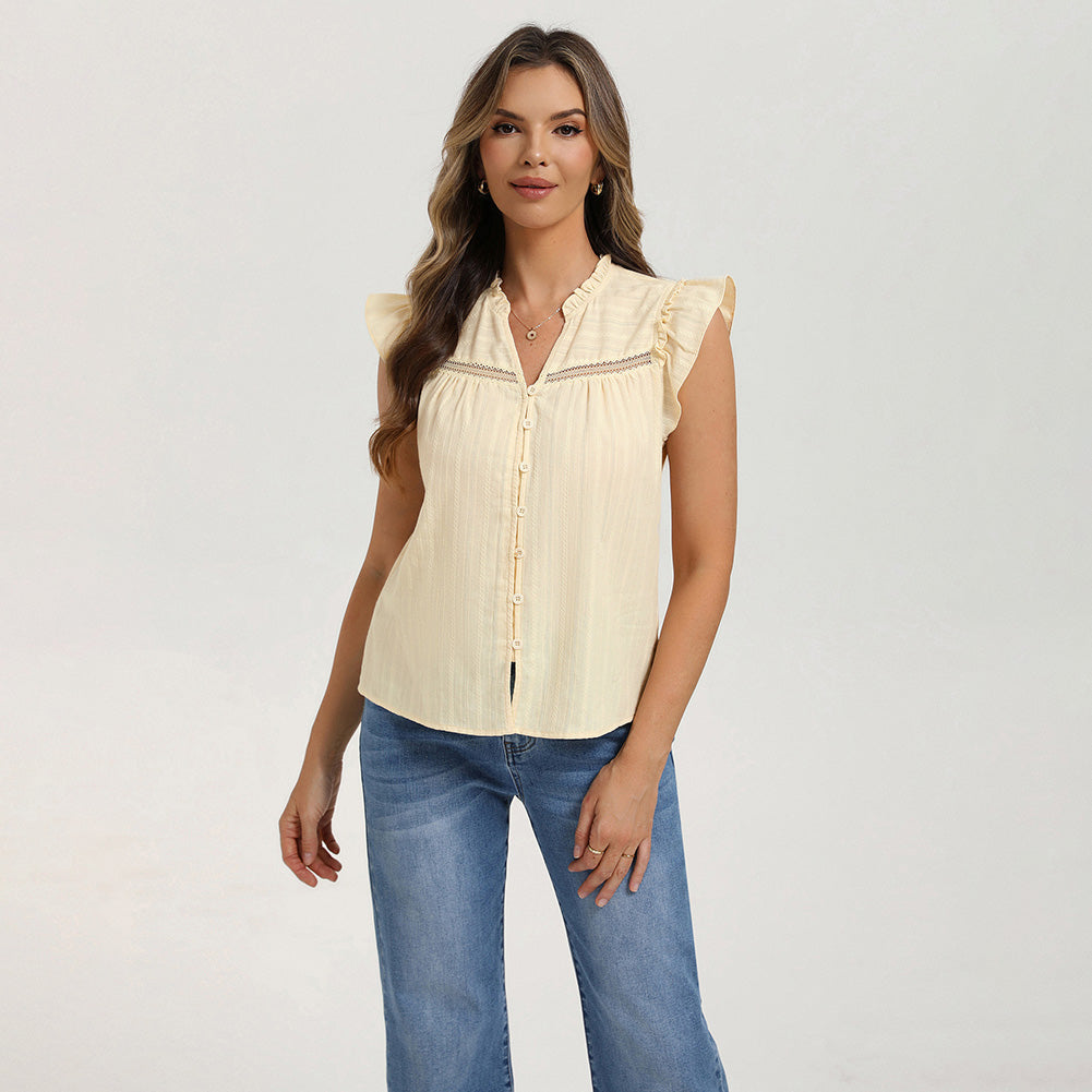 belle poque Women's Ruffle Sleeve Cotton Shirts Button Down Blouses Dressy Casual Tops