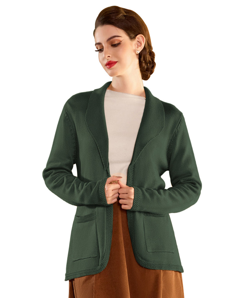 belle poque Vintage Cardigan Sweater Blazer V Neck Shawl Lapel Collar with Pockets
