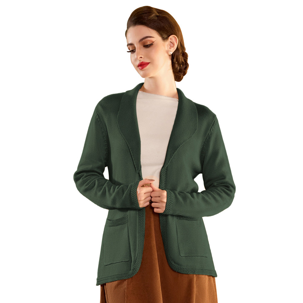 belle poque Vintage Cardigan Sweater Blazer V Neck Shawl Lapel Collar with Pockets