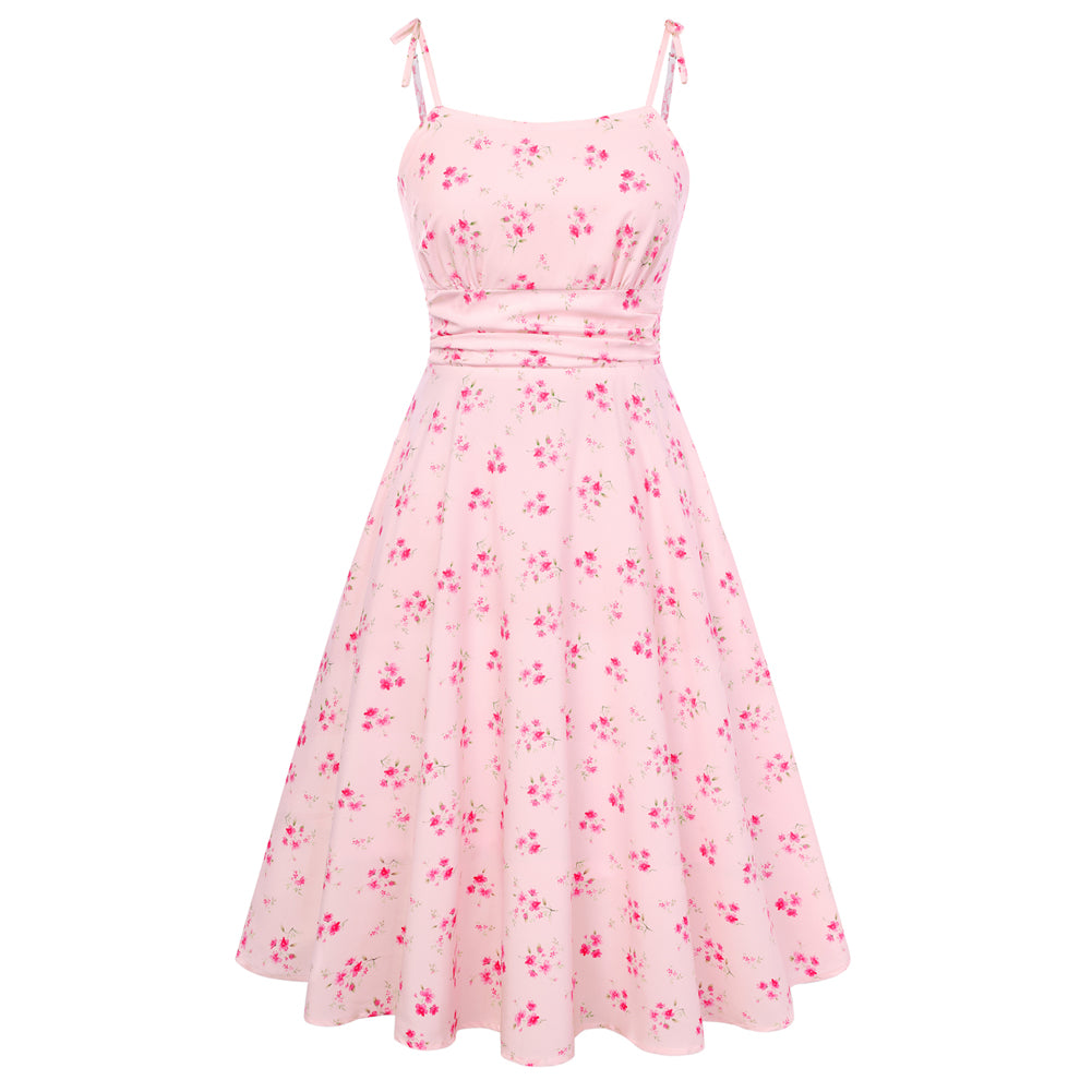 belle poque 2026 Summer Dresses for Women Midi Sun Dress Cute Date Casual Dress with Pockets Pink-Floral