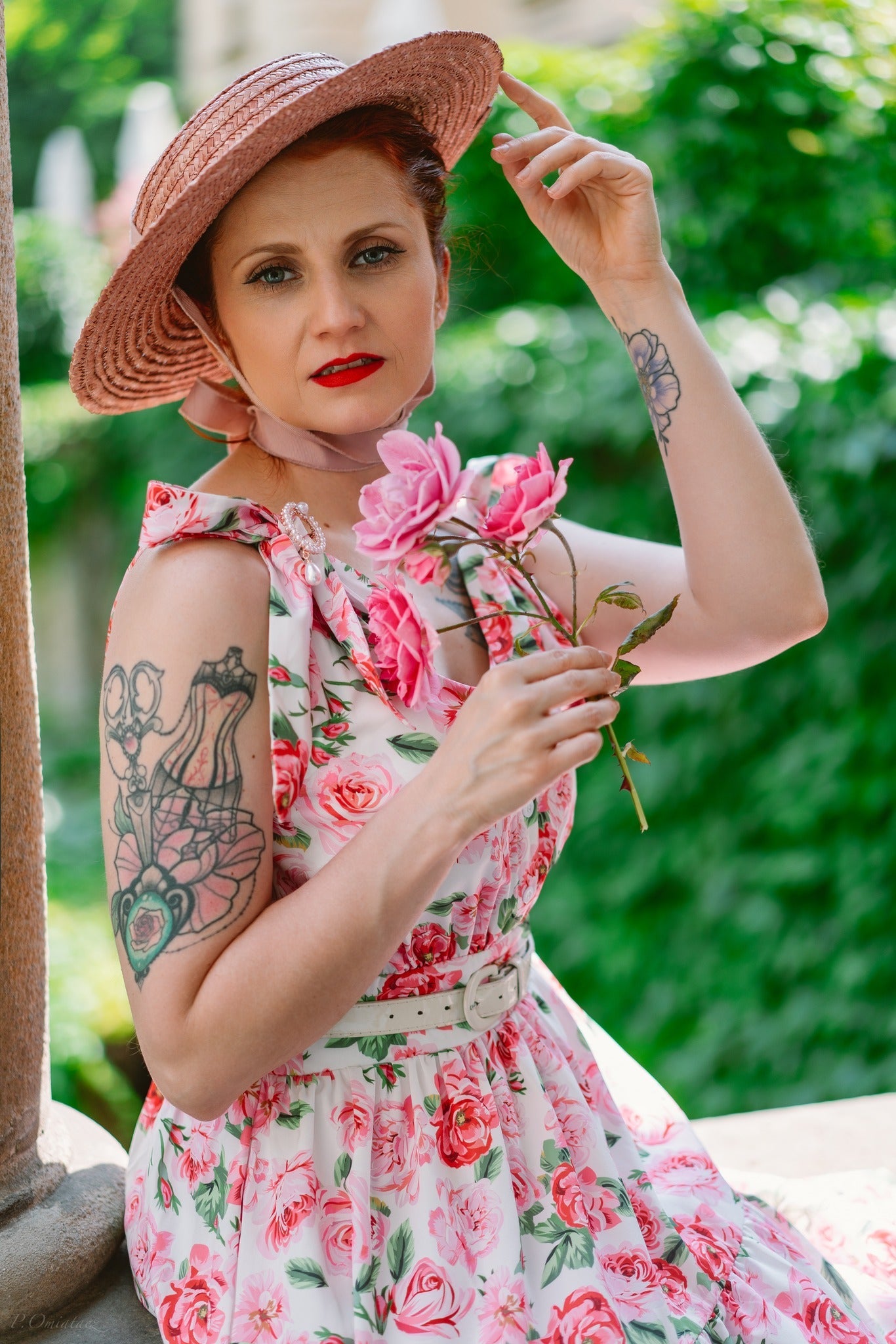 belle poque Sunflower Printed Tiered Midi Dress Sleeveless V-Neck Defined Waist A-Line Dress