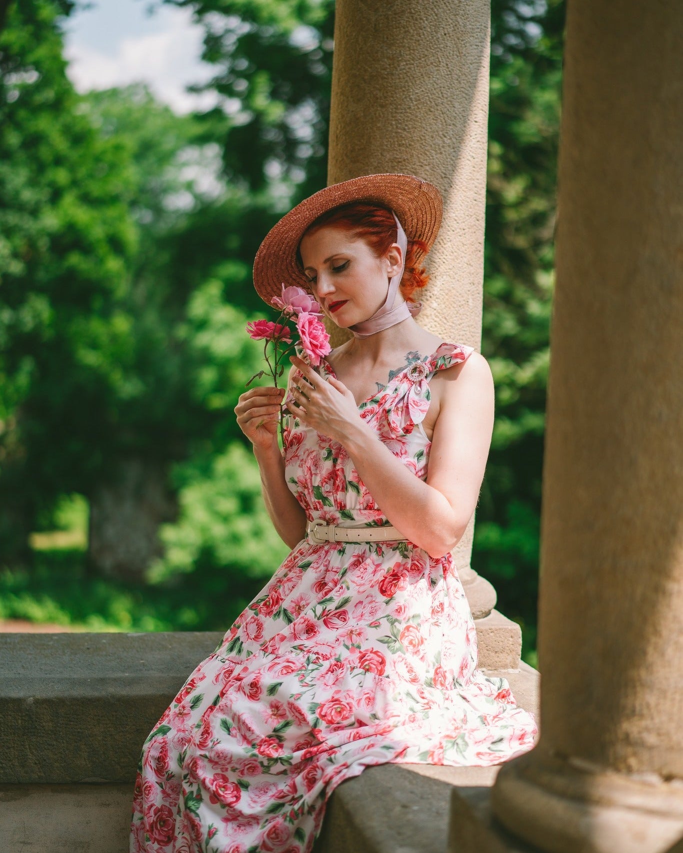 belle poque Sunflower Printed Tiered Midi Dress Sleeveless V-Neck Defined Waist A-Line Dress