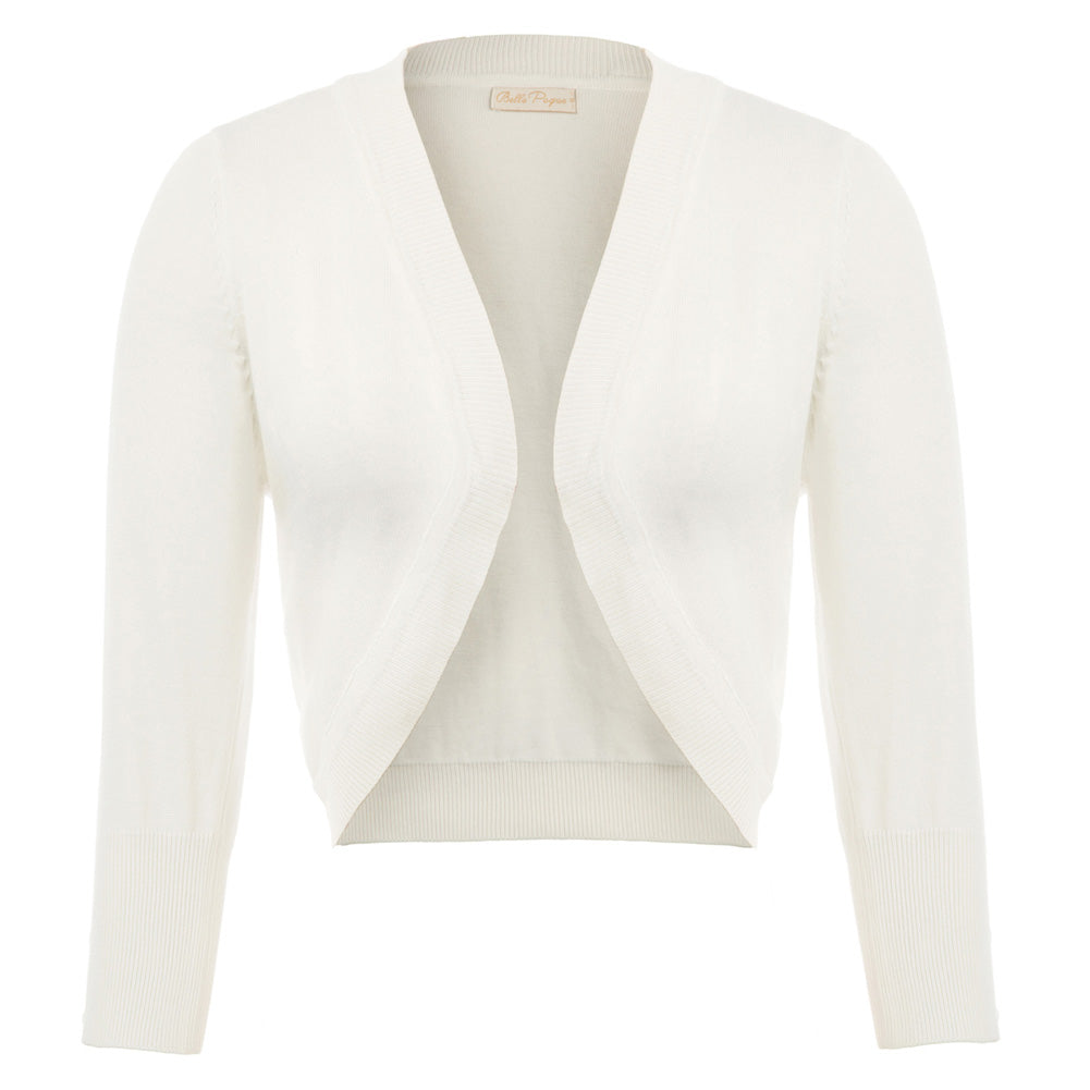 belle poque 3/4 Sleeve Bolero Shrug Open Front Knit Cropped Cardigan Sweater White
