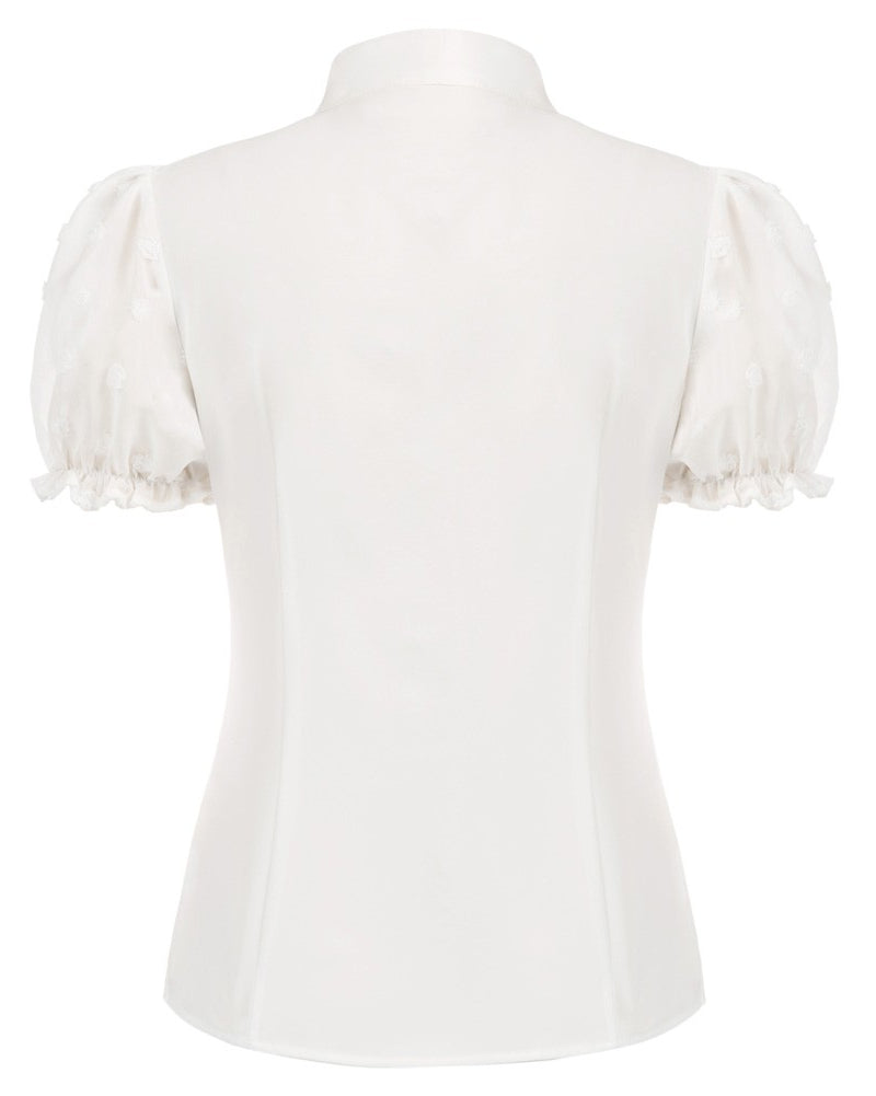 belle poque Bow-Knot Decorated Shirt Short Sleeve Stand Collar Tops