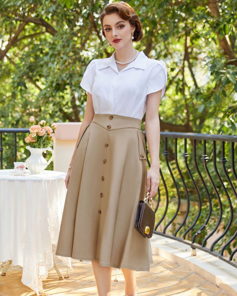 belle poque Vintage A-Line Skirt Midi Skirt Casual Skirt High Waisted Midi Party Skirt Basic A-Line Skirt