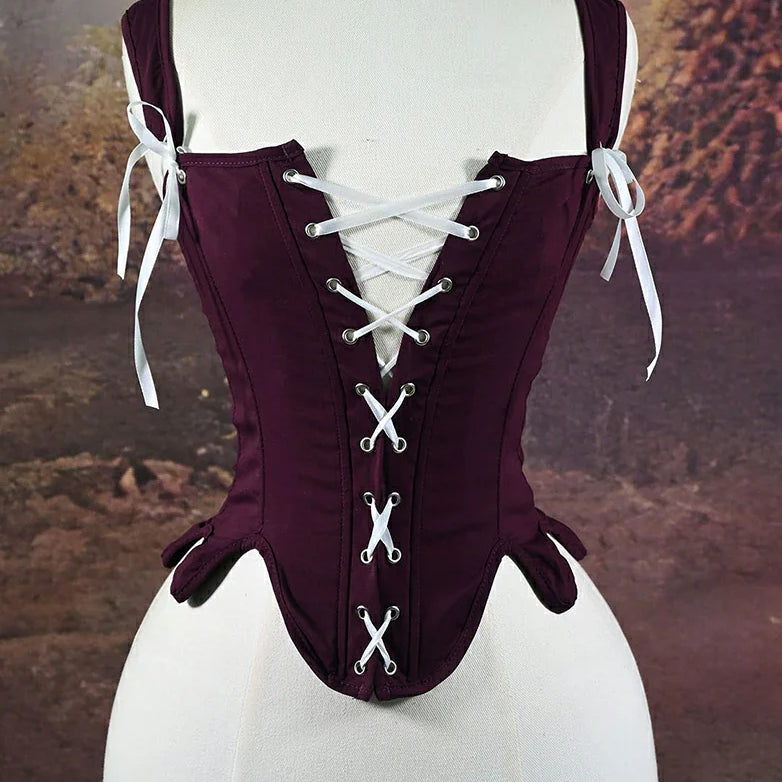 belle poque Victoria Stretch Twill Cotton Herringbone Corset Tops Purple