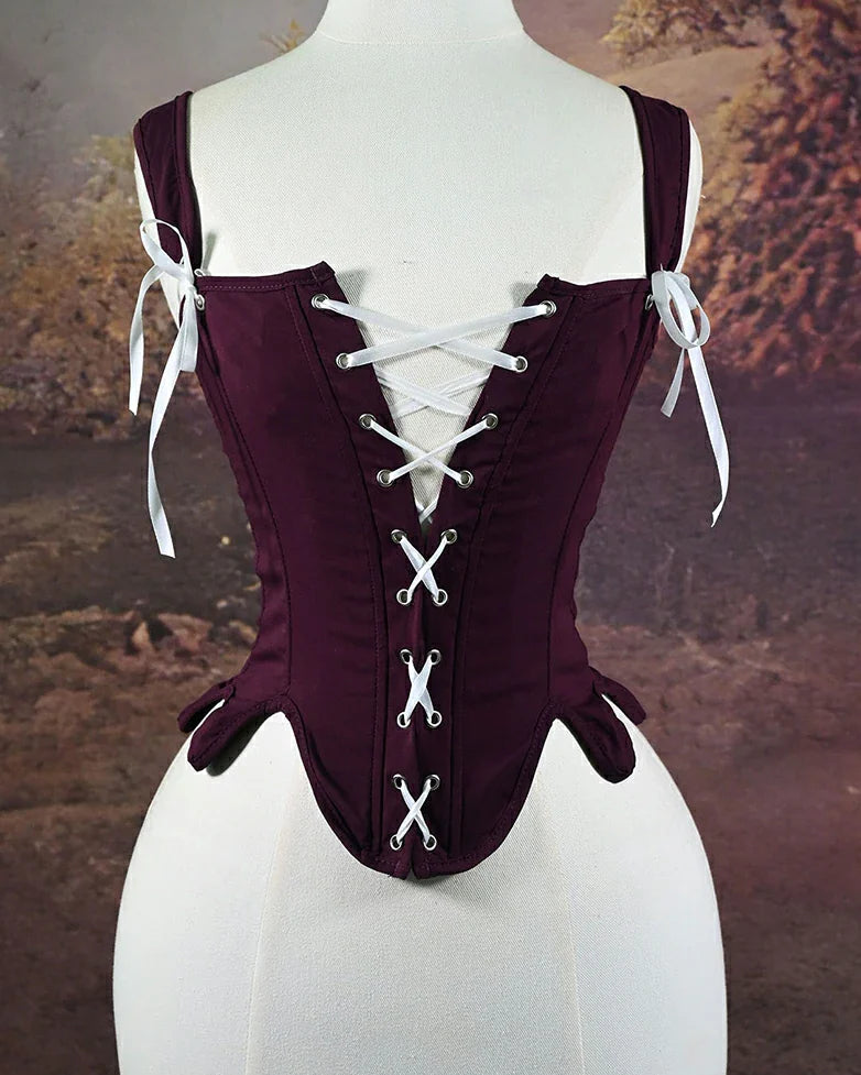 belle poque Victoria Stretch Twill Cotton Herringbone Corset Tops Purple