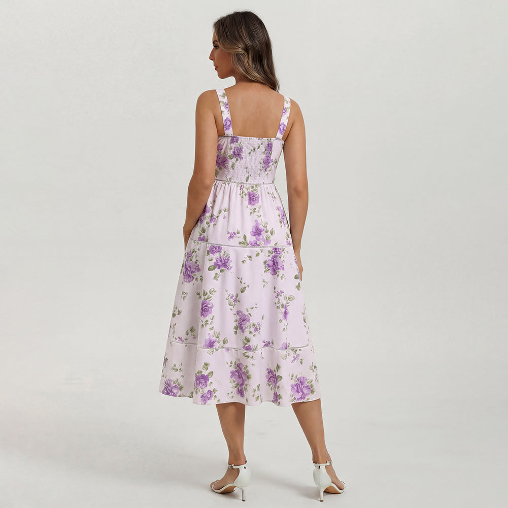 belle poque 2026 Milkmaid Dress Women Vintage Midi Tea Garden Party Sundresses with Pockets