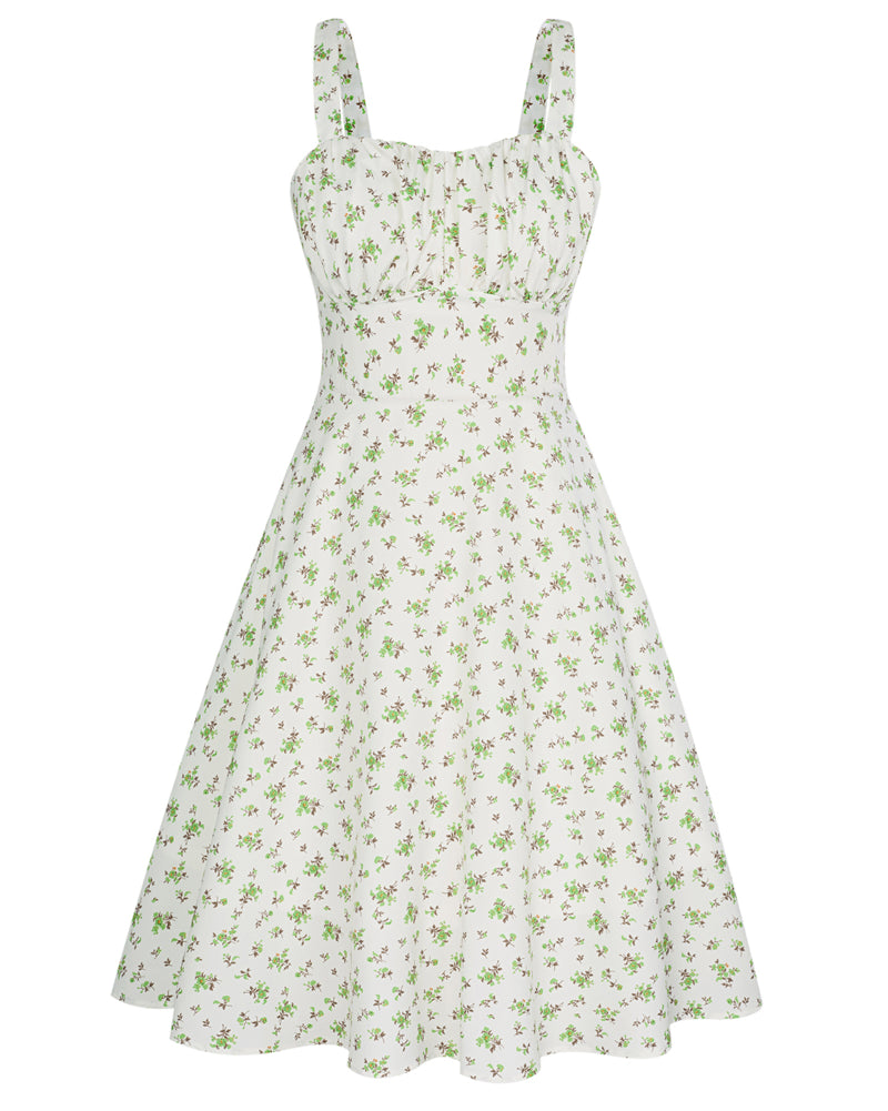 belle poque Vintage Two-Way Defined Waist Dress Ruched Bodice Flared A-Line Dress Ivory