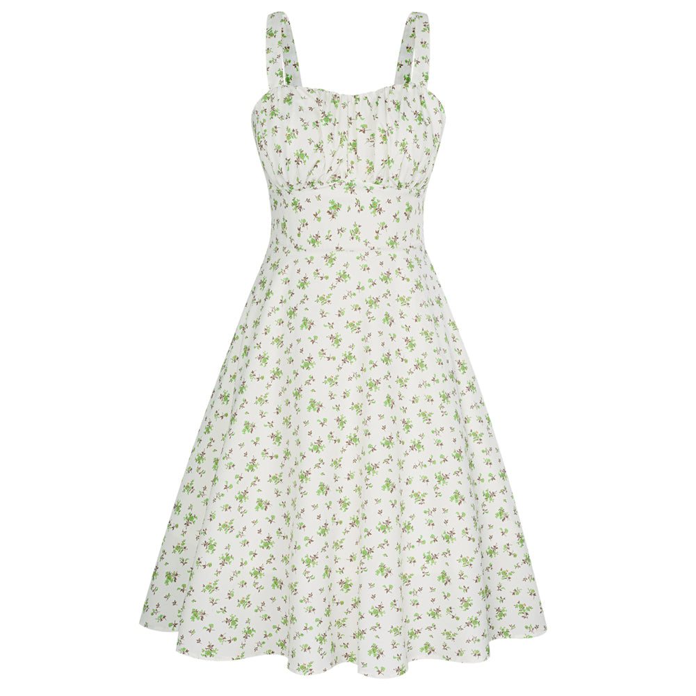 belle poque Vintage Two-Way Defined Waist Dress Ruched Bodice Flared A-Line Dress Ivory