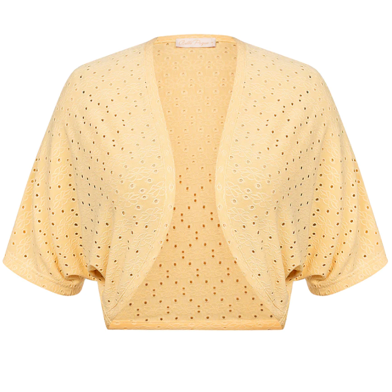 belle poque Vintage Open Front Bolero Shrug Batwing Short Sleeve Yellow