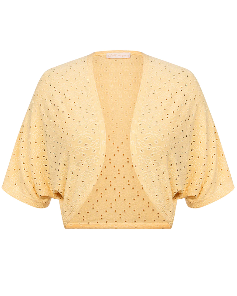 belle poque Vintage Open Front Bolero Shrug Batwing Short Sleeve Yellow