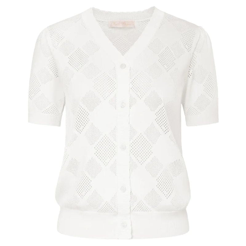 belle poque Summer Short Sleeve Lightweight Cardigan V Neck Button Sweater Ivory