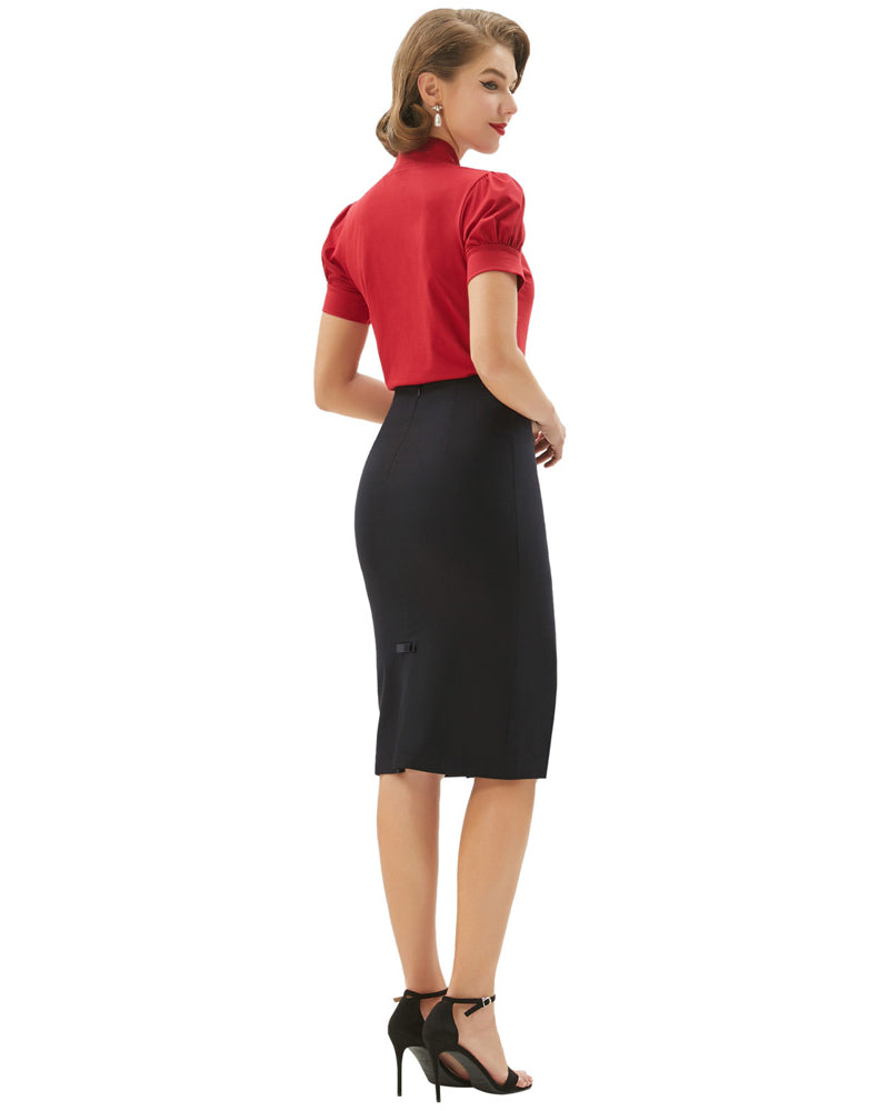 belle poque Vintage Bow-Knot Decorated Hips-Wrapped Bodycon Pencil Skirt