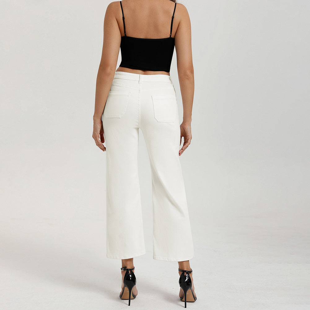 belle poque Women's Straight Leg Jeans Mid Rise Wide Leg Denim Pants with Pockets