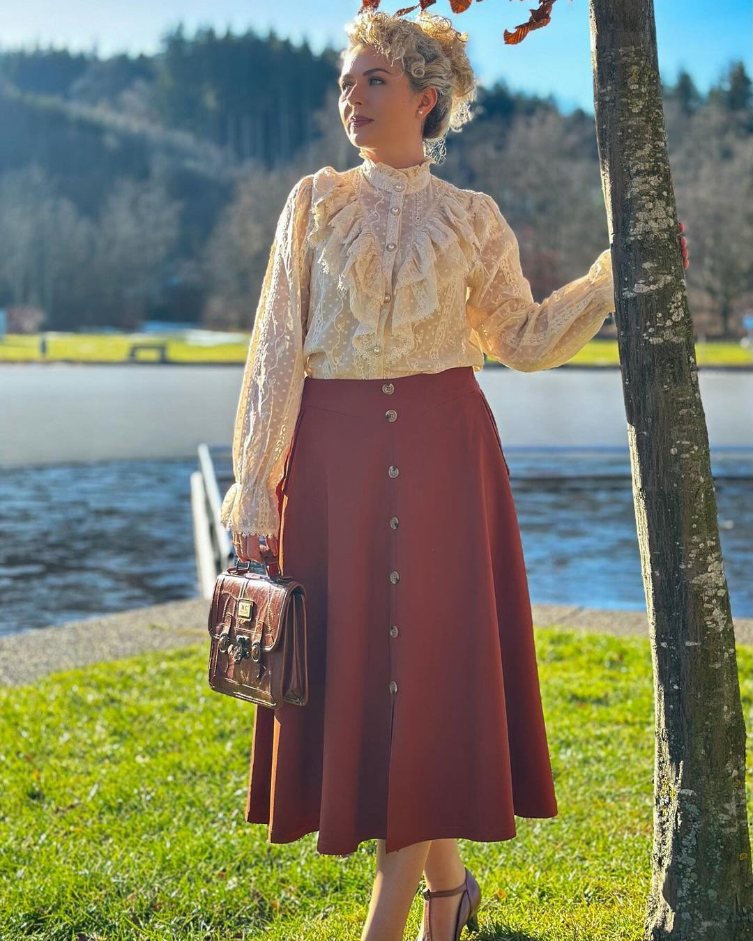 belle poque Vintage A-Line Skirt Midi Skirt Casual Skirt High Waisted Midi Party Skirt Basic A-Line Skirt