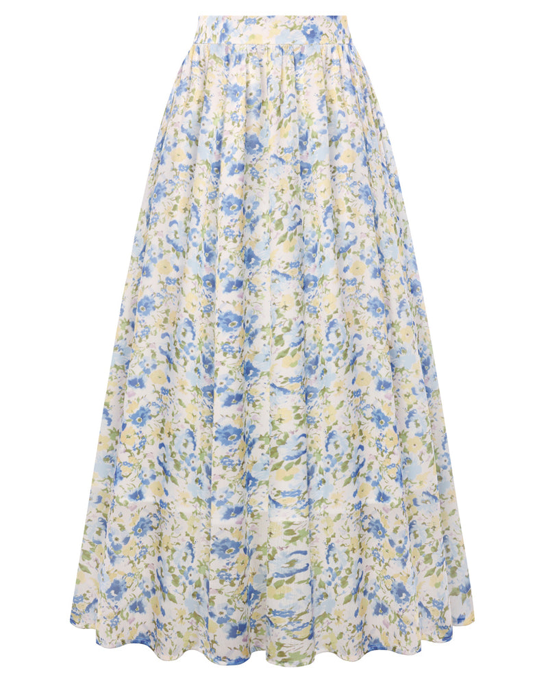 belle poque Women Summer Vacation Swing Floral Skirt Comfy A-Line Maxi Skirt Light Blue