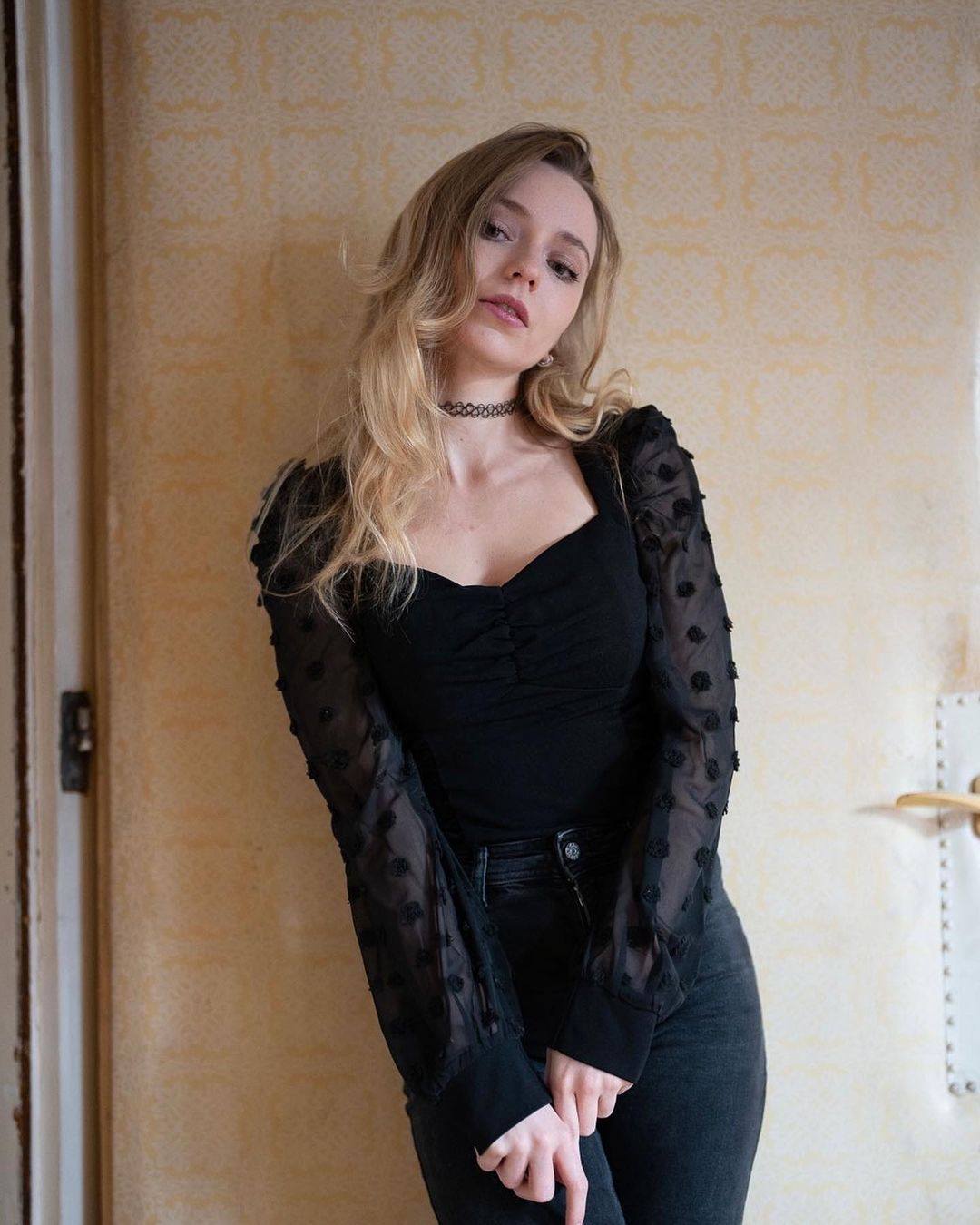 belle poque Seckill Offer⌛Vintage See-Through Patchwork Puffed Long Sleeve V-Neck Blouse