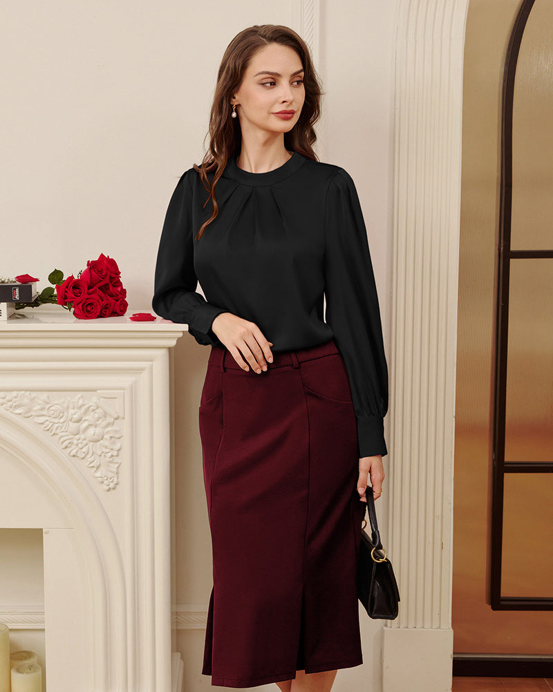 belle poque Womens Long Sleeve Satin Blouse Dressy Casual Business Tops Shirts for Office Work