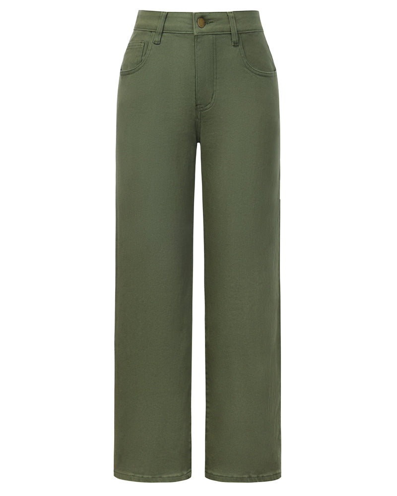 belle poque Women Wide Leg Jeans Mid Rise Straight Leg Ankle Jeans with Pockets Green