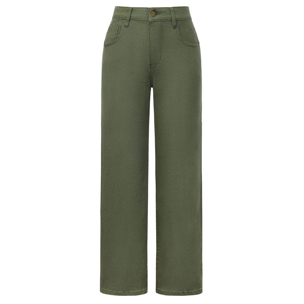 belle poque Women Wide Leg Jeans Mid Rise Straight Leg Ankle Jeans with Pockets Green