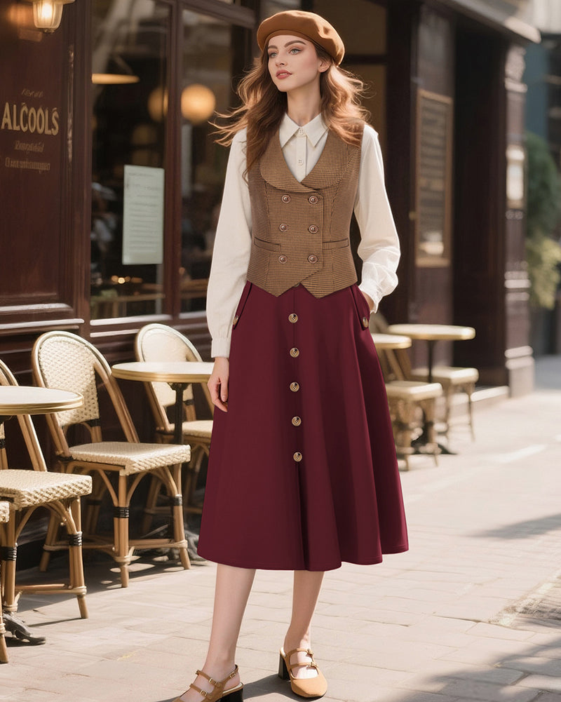 belle poque Belle Poque Women's Vintage A-Line Skirt with Slit Hem