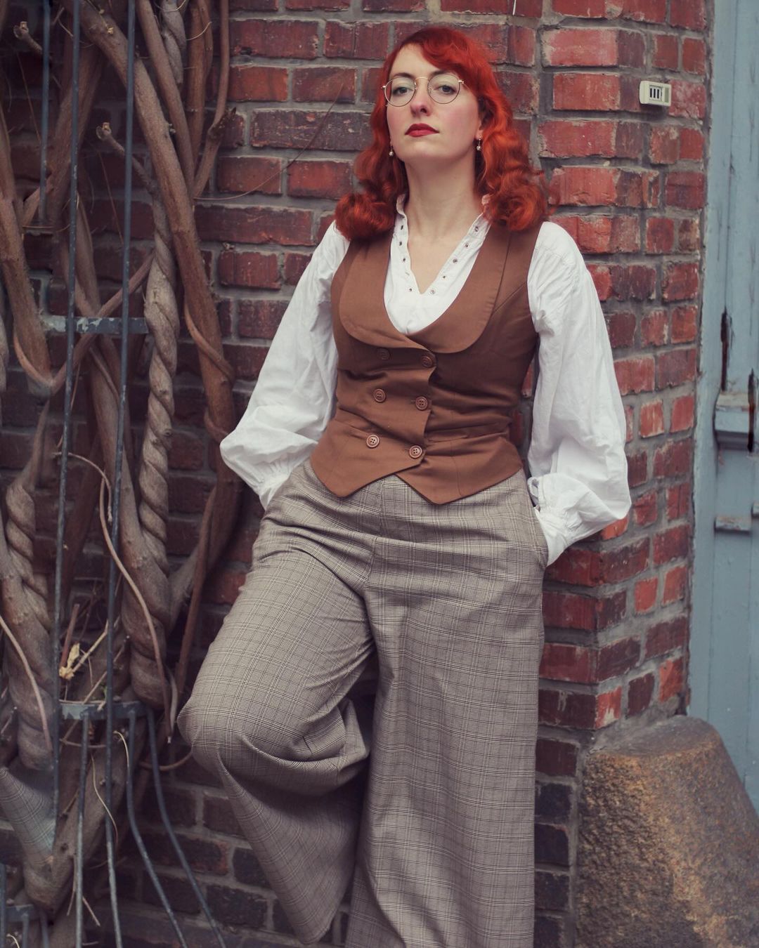 belle poque Double Breasted Waistcoat Vintage Lapel Collar Vest Coat with 2 Pockets