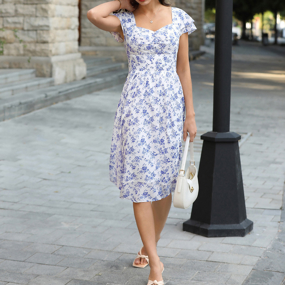 belle poque Women's Sweatheart Floral Dress 2026 Spring Ruched Midi Garden Party Dress