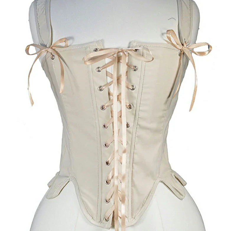 belle poque Victoria Stretch Twill Cotton Herringbone Corset Tops Apricot