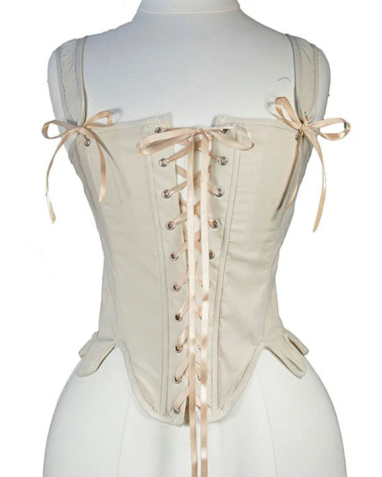 belle poque Victoria Stretch Twill Cotton Herringbone Corset Tops Apricot