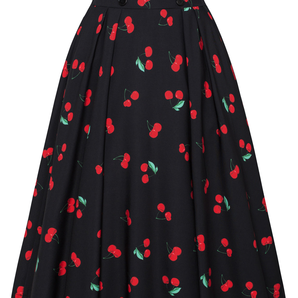 belle poque Pleated Buttons Decorated Elastic Waist High Waist Swing A-Line Skirt with Pockets Cherry