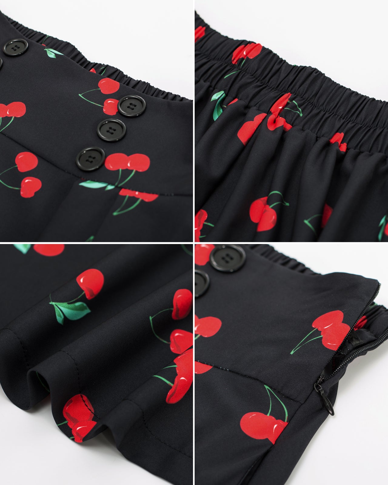 belle poque Pleated Buttons Decorated Elastic Waist High Waist Swing A-Line Skirt with Pockets