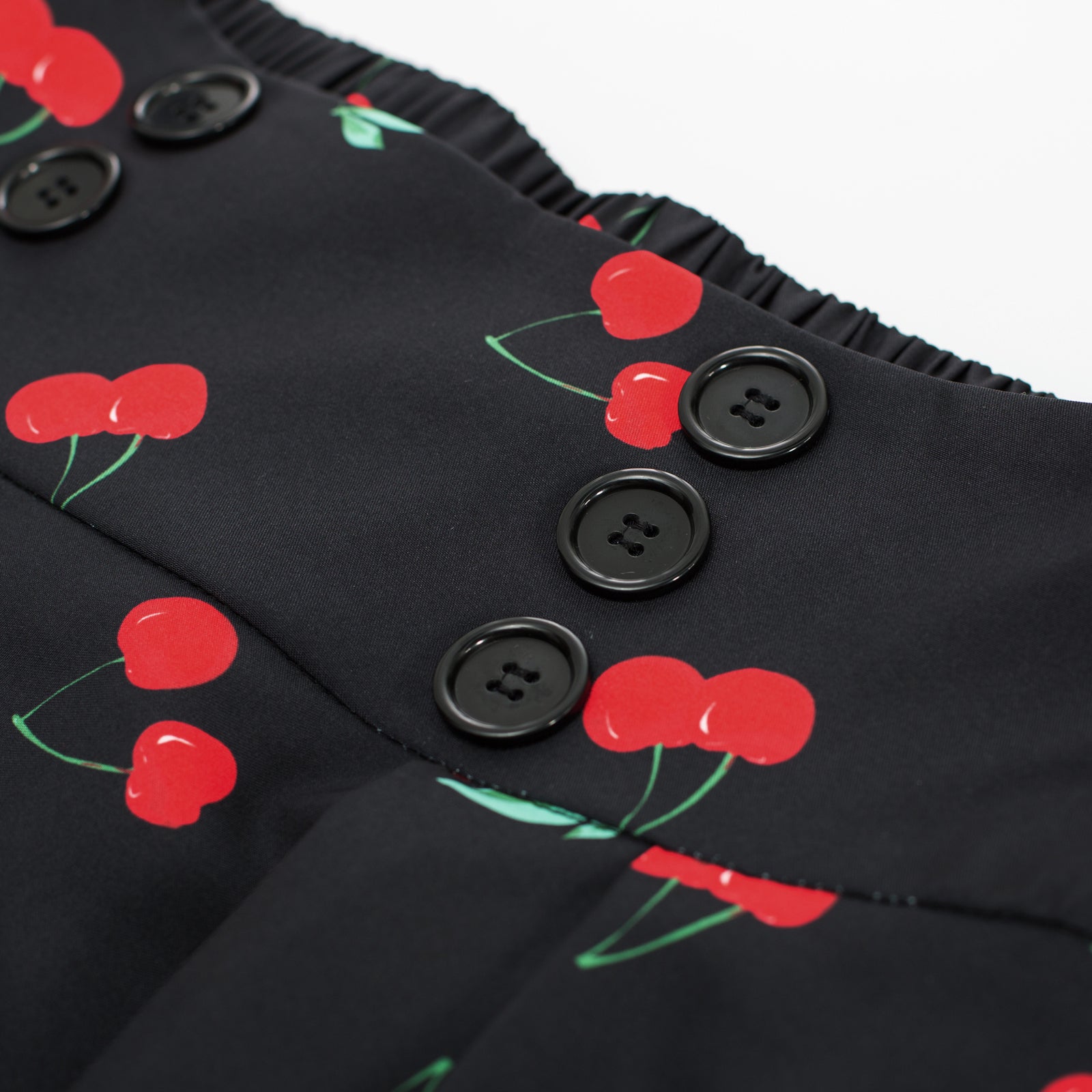 belle poque Pleated Buttons Decorated Elastic Waist High Waist Swing A-Line Skirt with Pockets